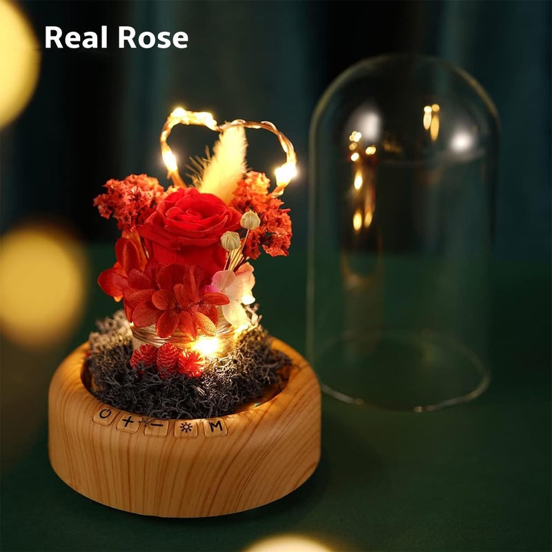 SWEETIME Mother's Day Red Rose Night Light Real Eternal in Glass Dome, Preserved Rose Flower Lamp with Speaker,Forever Flowers Gift for Mom, Wife, Girlfriend on Mother's Day - Image 4